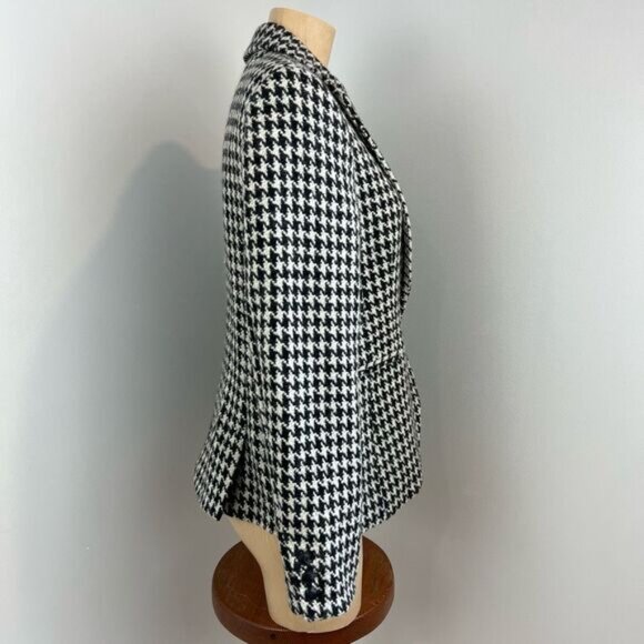 Vintage Houndstooth Black White Wool Blend Women’s Blazer Jacket Coat Shacket M - Picture 4 of 15
